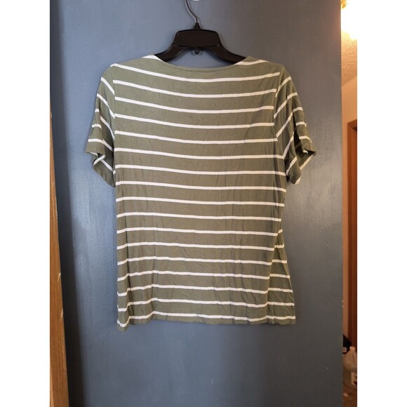 Vince Camuto Shirt Womens Large Green w/White Stripes Ladies - Picture 2 of 4